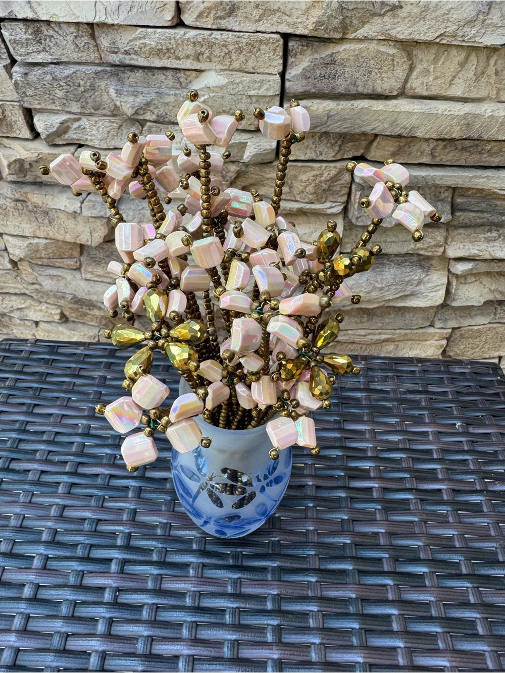 Handcrafted Pink Iridescent Bead Floral Arrangement